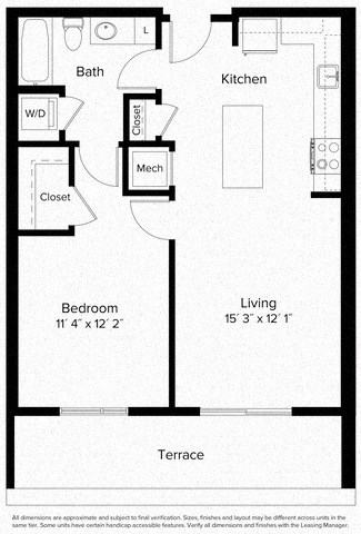 1 bed 1 bath floorplan H at Fort Totten Square, Washington DC